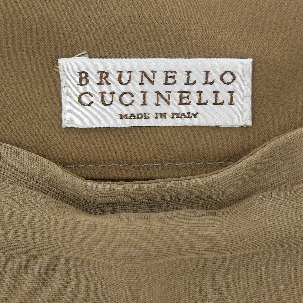 BRUNELLO CUCINELLI Sheer Pleated Skirt for Women Khaki 38 100% Silk Skirt