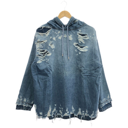 DIESEL ディーゼル A09691 ブルー デニムデザイン ダメージ加工 フーディ トップス