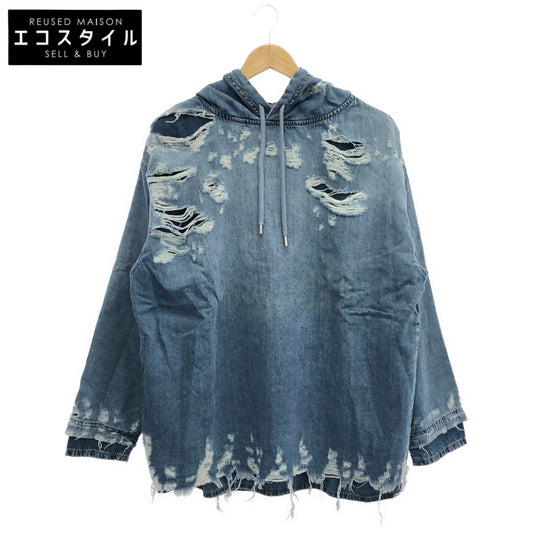 DIESEL ディーゼル A09691 ブルー デニムデザイン ダメージ加工 フーディ トップス