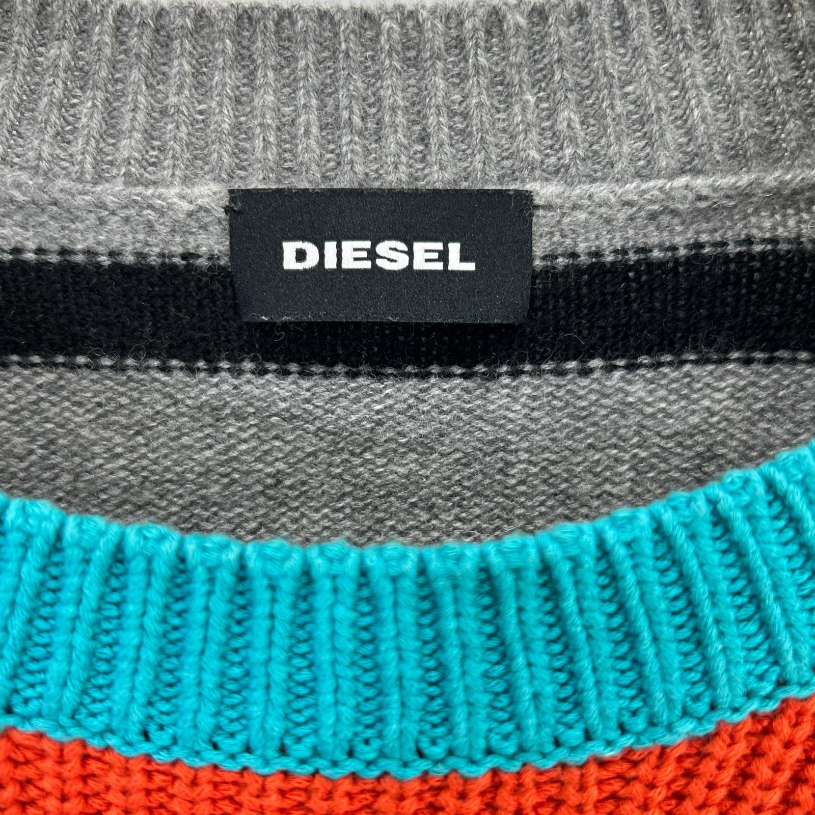 DIESEL ディーゼル A01760-0IBAX オレンジ×ブルー ブリーチ加工 クルーネック ニット トップス