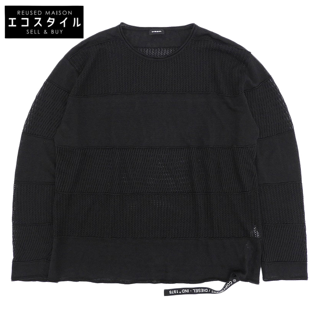 DIESEL ディーゼル ニット切り替え ロングスリーブ リネン トップス メンズ ブラック M トップス