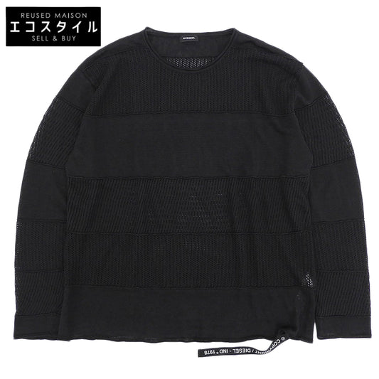 DIESEL ディーゼル ニット切り替え ロングスリーブ リネン トップス メンズ ブラック M トップス
