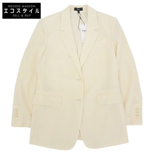 Theory セオリー 新品同様 Satin Crepe Straight Blazer テーラードジャケット レディース ライス アイボリー O 01-5204102 25SS ジャケット