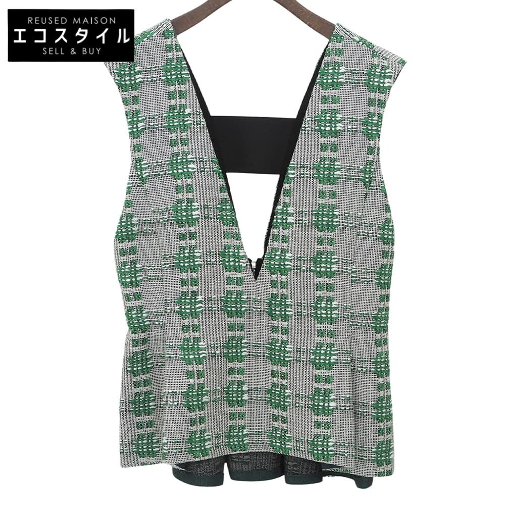 ADORE アドーア 美品 LINTON社生地 スリーブレスツイードトップス レディース グリーン×アイボリー 38 531-7110309 トップス