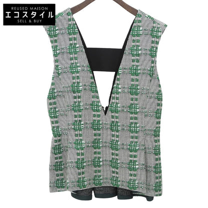 ADORE アドーア 美品 LINTON社生地 スリーブレスツイードトップス レディース グリーン×アイボリー 38 531-7110309 トップス