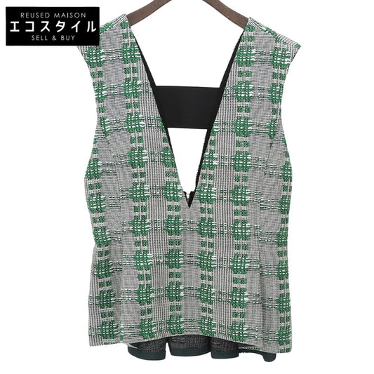 ADORE アドーア 美品 LINTON社生地 スリーブレスツイードトップス レディース グリーン×アイボリー 38 531-7110309 トップス