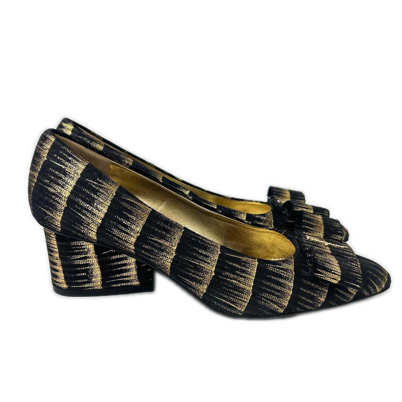 SalvatoreFerragamo サルバトーレフェラガモ 【新品同様】メタル ヴァラリボン チャンキーヒール パンプス シューズ