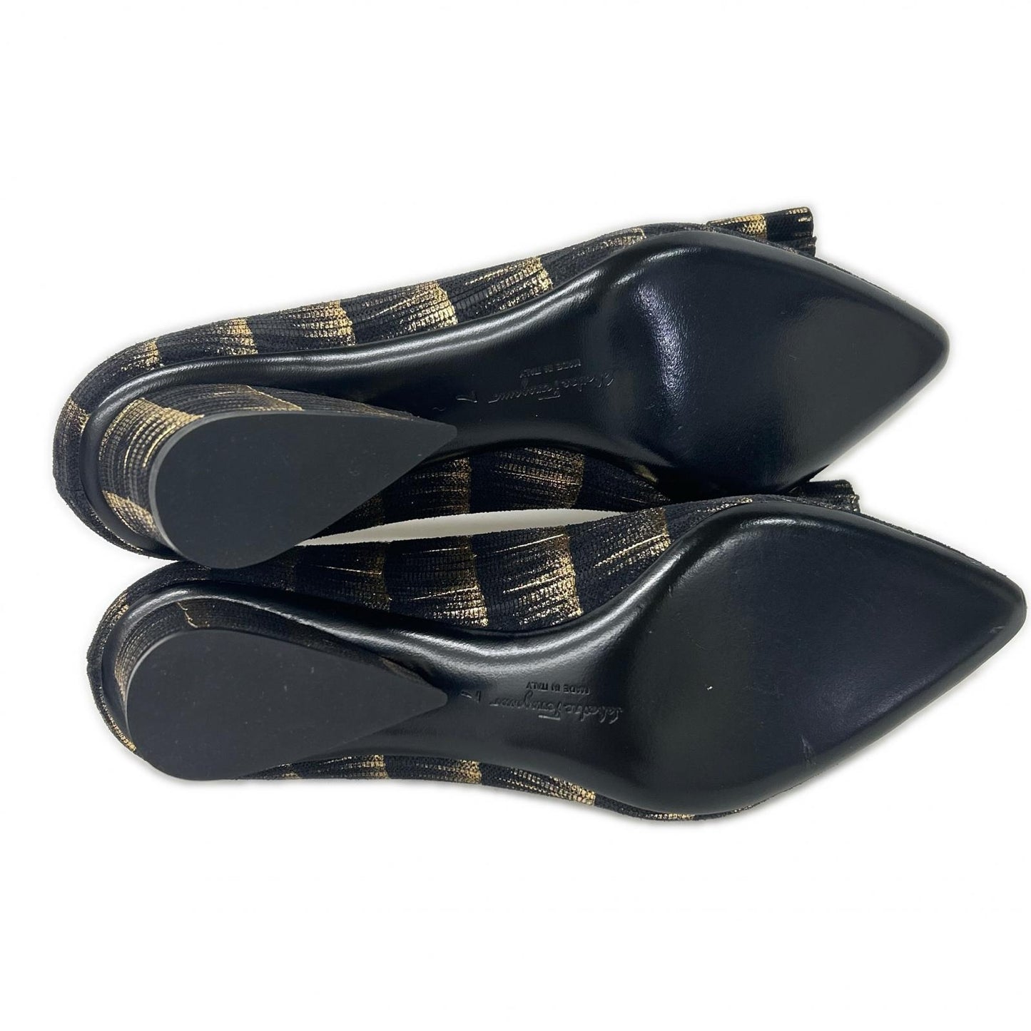 SalvatoreFerragamo サルバトーレフェラガモ 【新品同様】メタル ヴァラリボン チャンキーヒール パンプス シューズ
