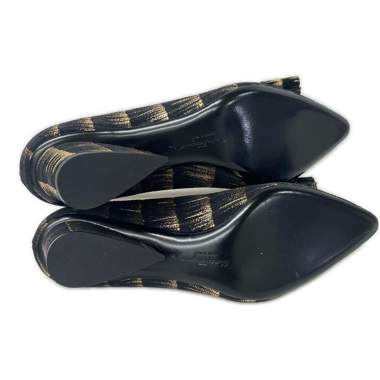 SalvatoreFerragamo サルバトーレフェラガモ 【新品同様】メタル ヴァラリボン チャンキーヒール パンプス シューズ