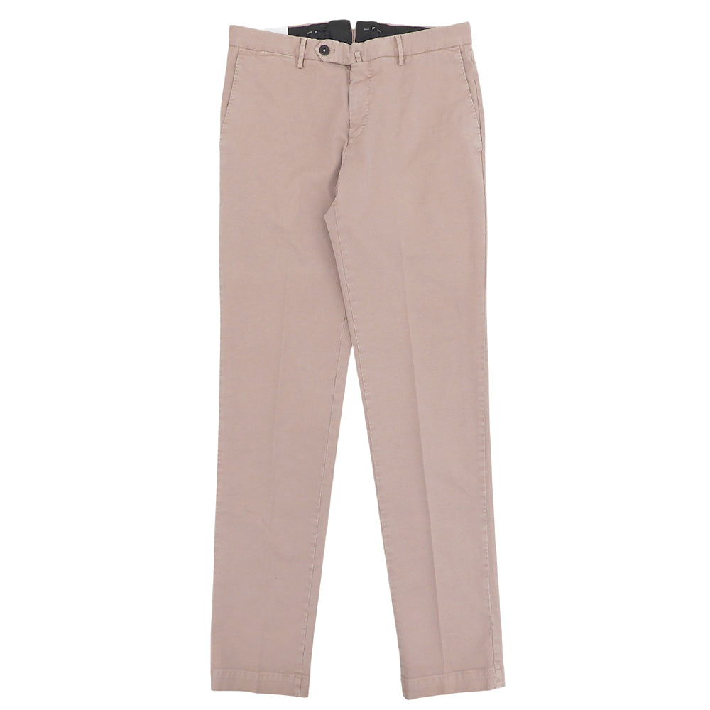 PT TORINO Like-New Stretch Cotton Chemical-Wash Twill Flat-Front Pants Pink Beige 46 Bottoms