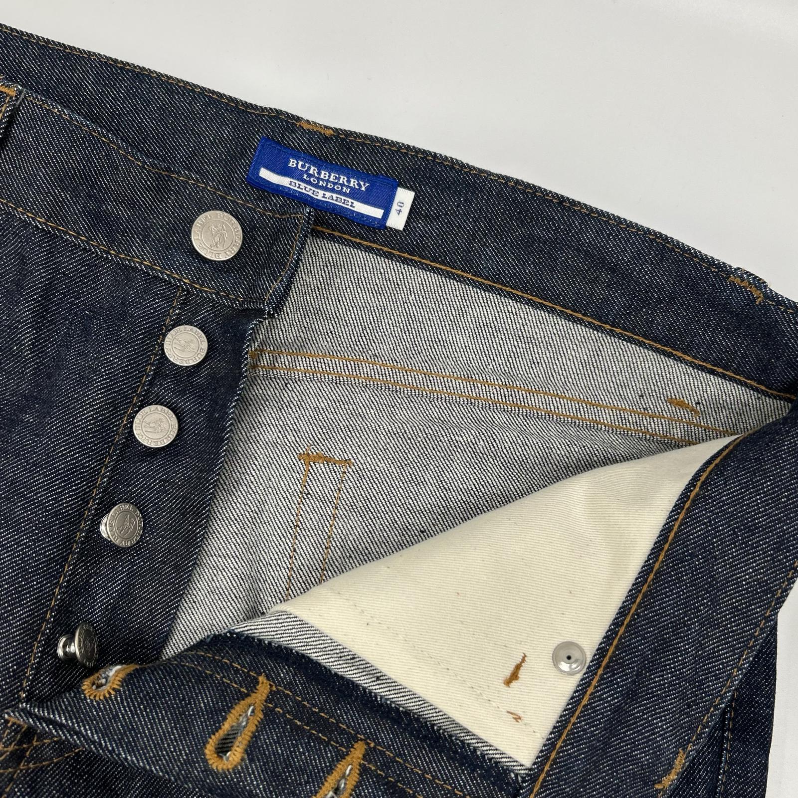 Burberry Blue Label バーバリーブルーレーベル インディゴ ノバチェック切り替え ストレートシルエット デニムパンツ ボトムス