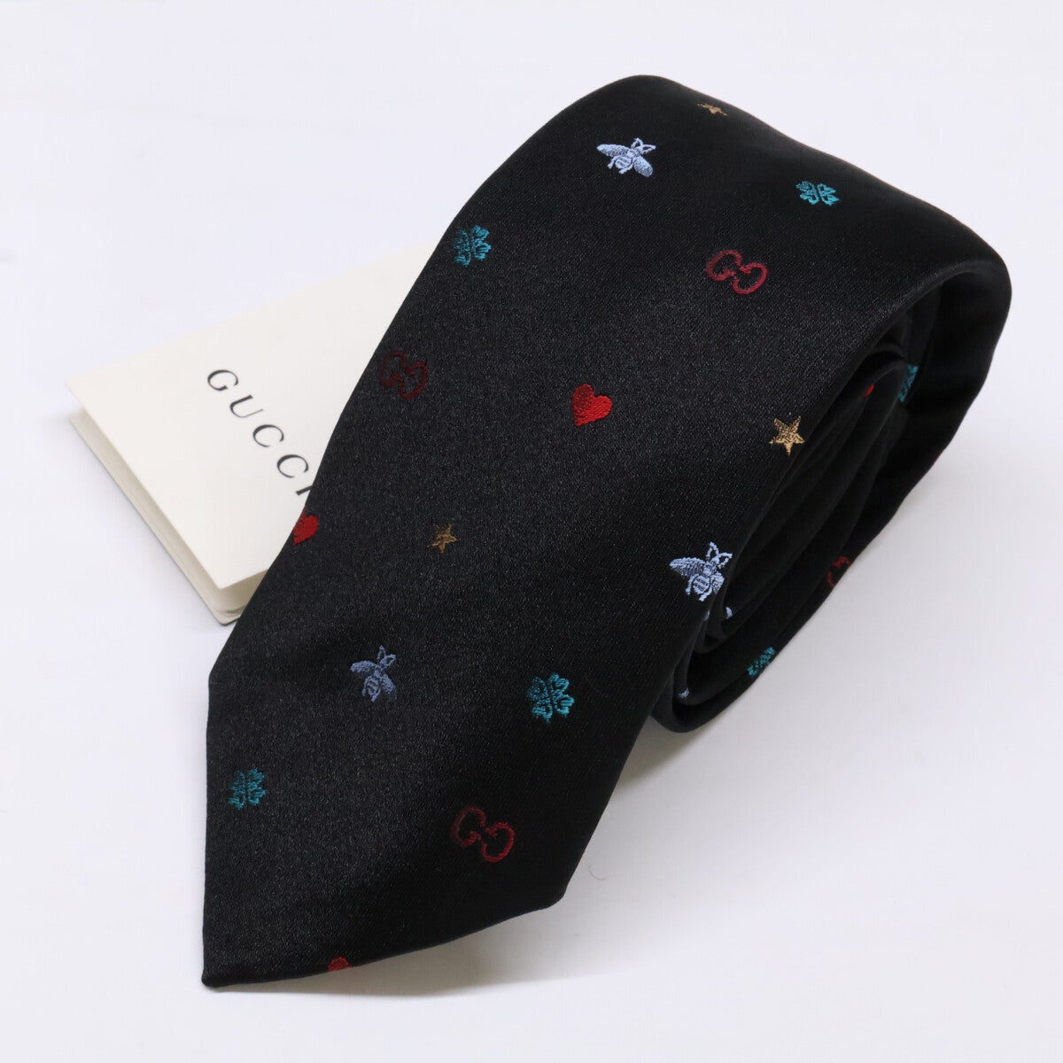 GUCCI グッチ 【新品同様/国内正規】571819 4E002 SYMBOLS シンボルズ モチーフデザイン シルク ナロータイ/ ネクタイ