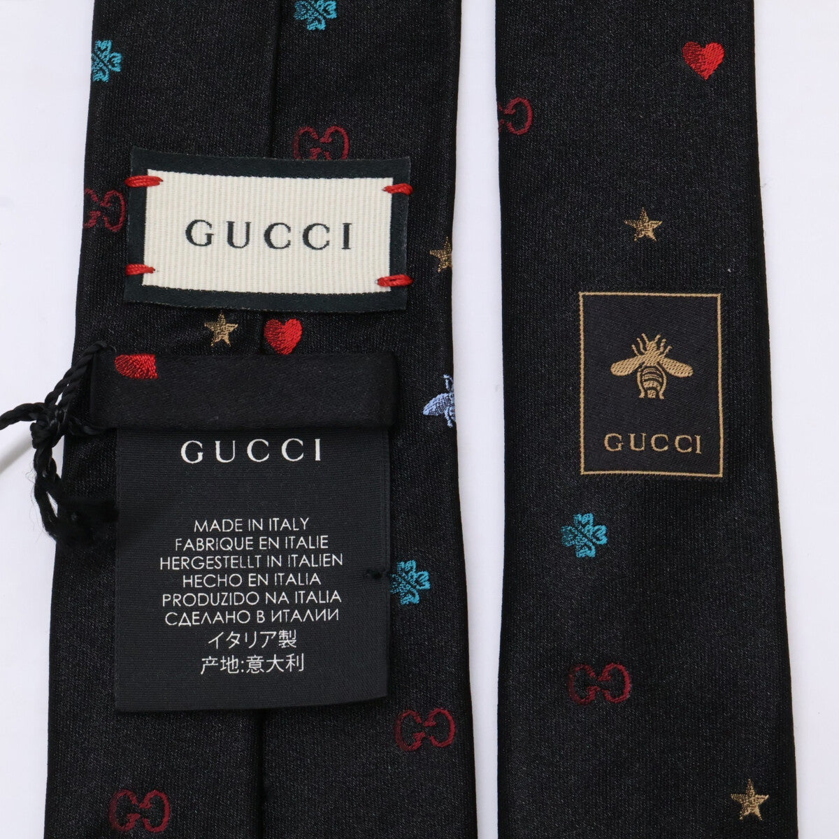 GUCCI グッチ 【新品同様/国内正規】571819 4E002 SYMBOLS シンボルズ モチーフデザイン シルク ナロータイ/ ネクタイ