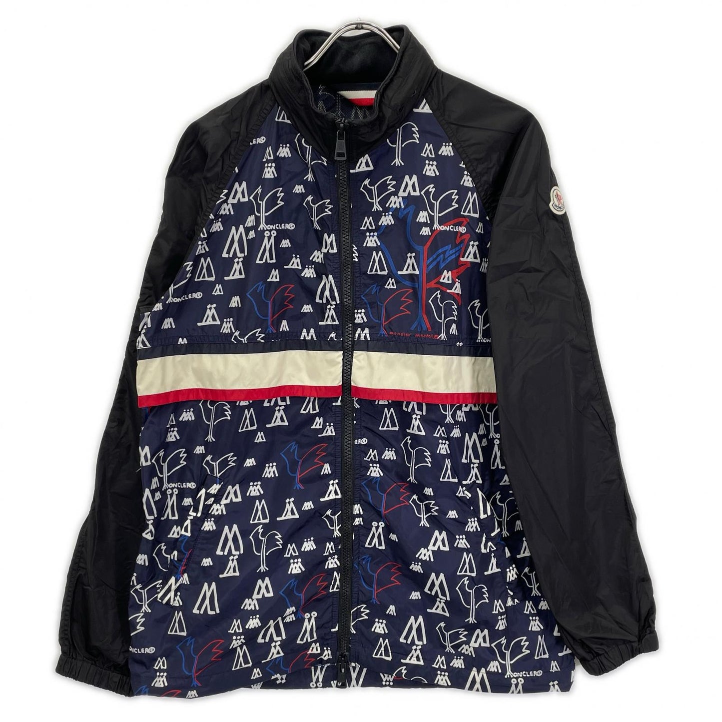MONCLER モンクレール 【GENIUS】1952 18SS ALLOS ブラック×トリコロール 総柄 ドローコード W-ZIPナイロンフーディ ジャケット