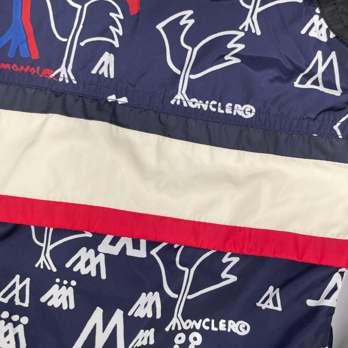 MONCLER モンクレール 【GENIUS】1952 18SS ALLOS ブラック×トリコロール 総柄 ドローコード W-ZIPナイロンフーディ ジャケット