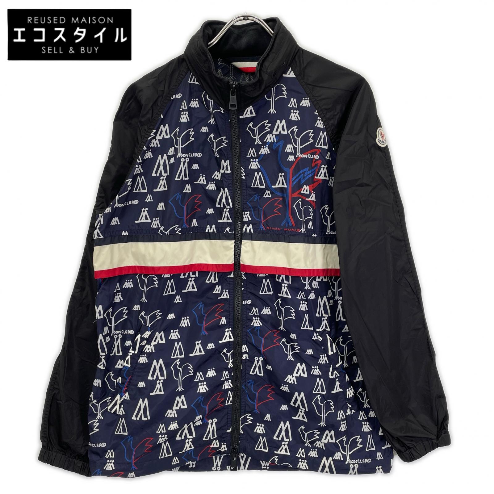 MONCLER モンクレール 【GENIUS】1952 18SS ALLOS ブラック×トリコロール 総柄 ドローコード W-ZIPナイロンフーディ ジャケット