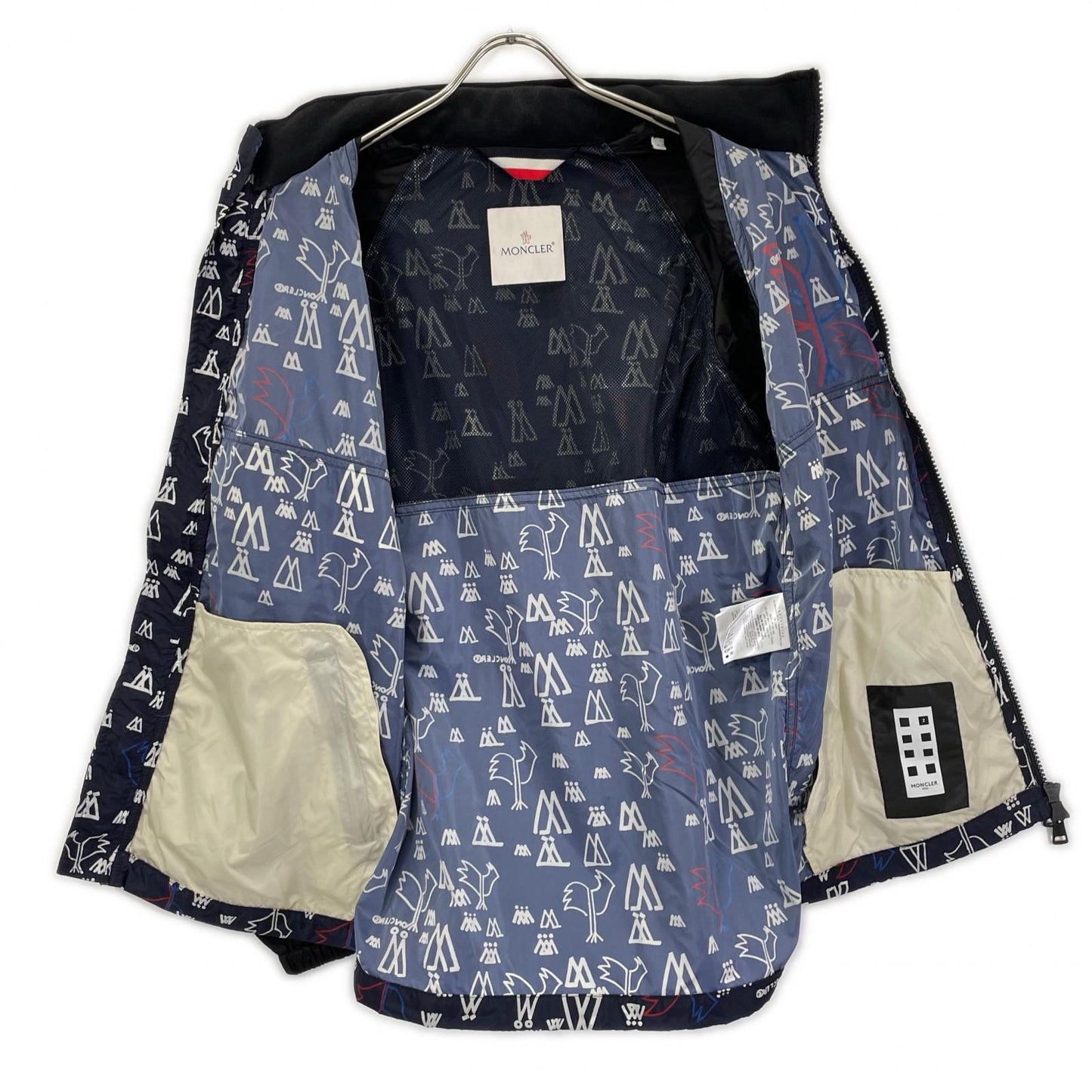 MONCLER モンクレール 【GENIUS】1952 18SS ALLOS ブラック×トリコロール 総柄 ドローコード W-ZIPナイロンフーディ ジャケット