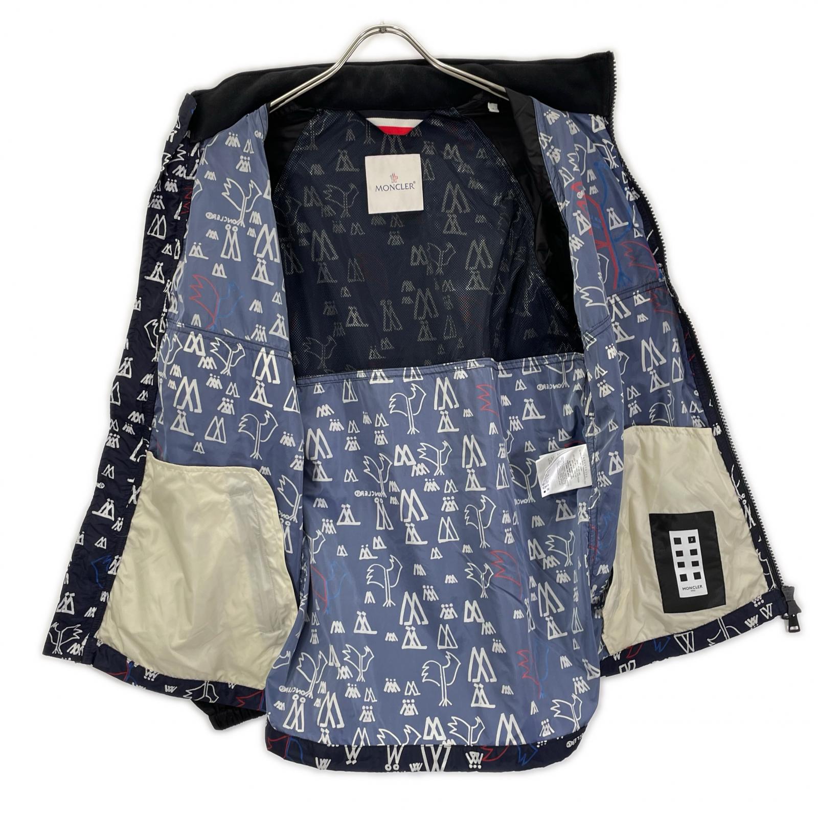 MONCLER モンクレール 【GENIUS】1952 18SS ALLOS ブラック×トリコロール 総柄 ドローコード W-ZIPナイロンフーディ ジャケット