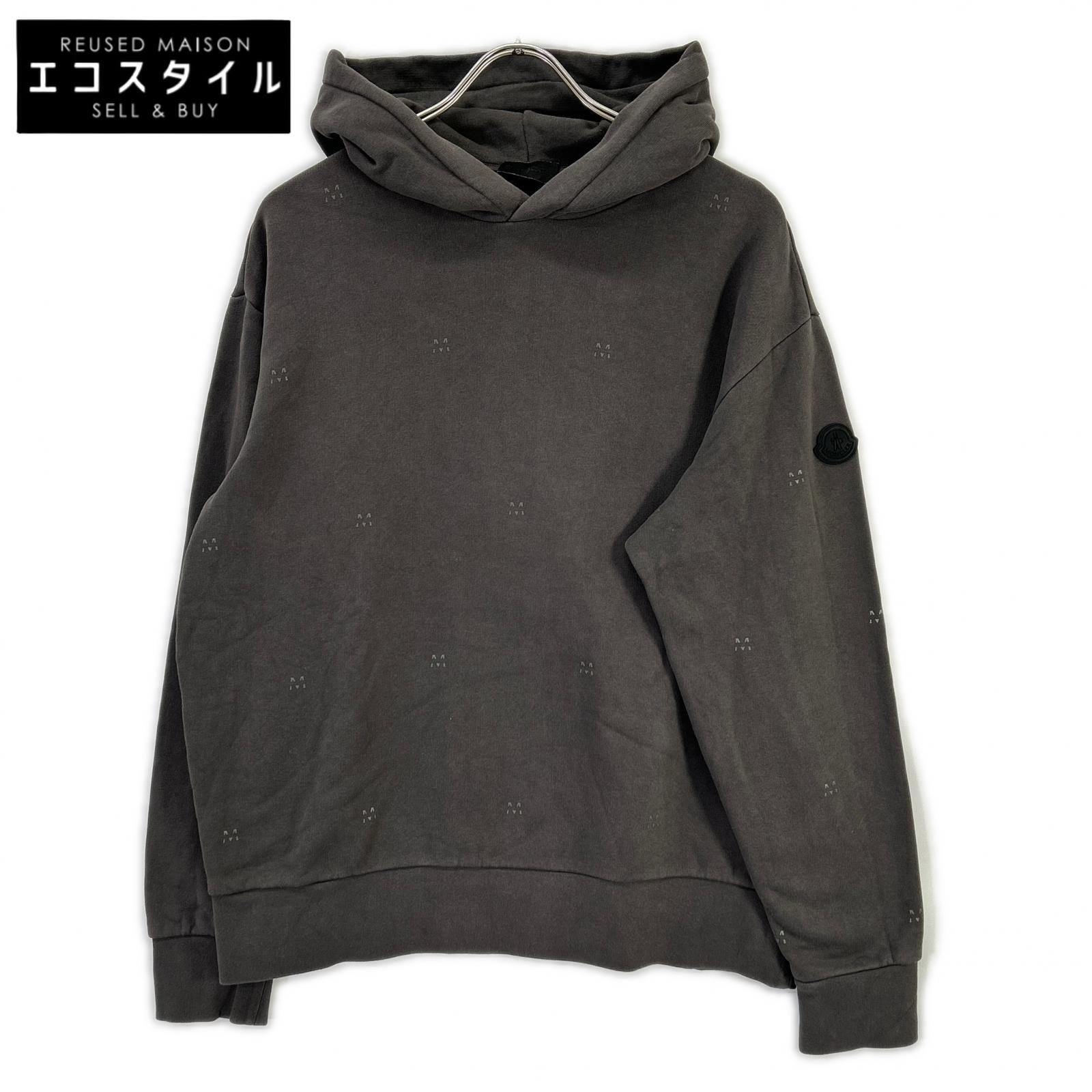 MONCLER モンクレール 22年製 HOODIE グレー コットン Mロゴ スウェットフーディプルオーバー トップス