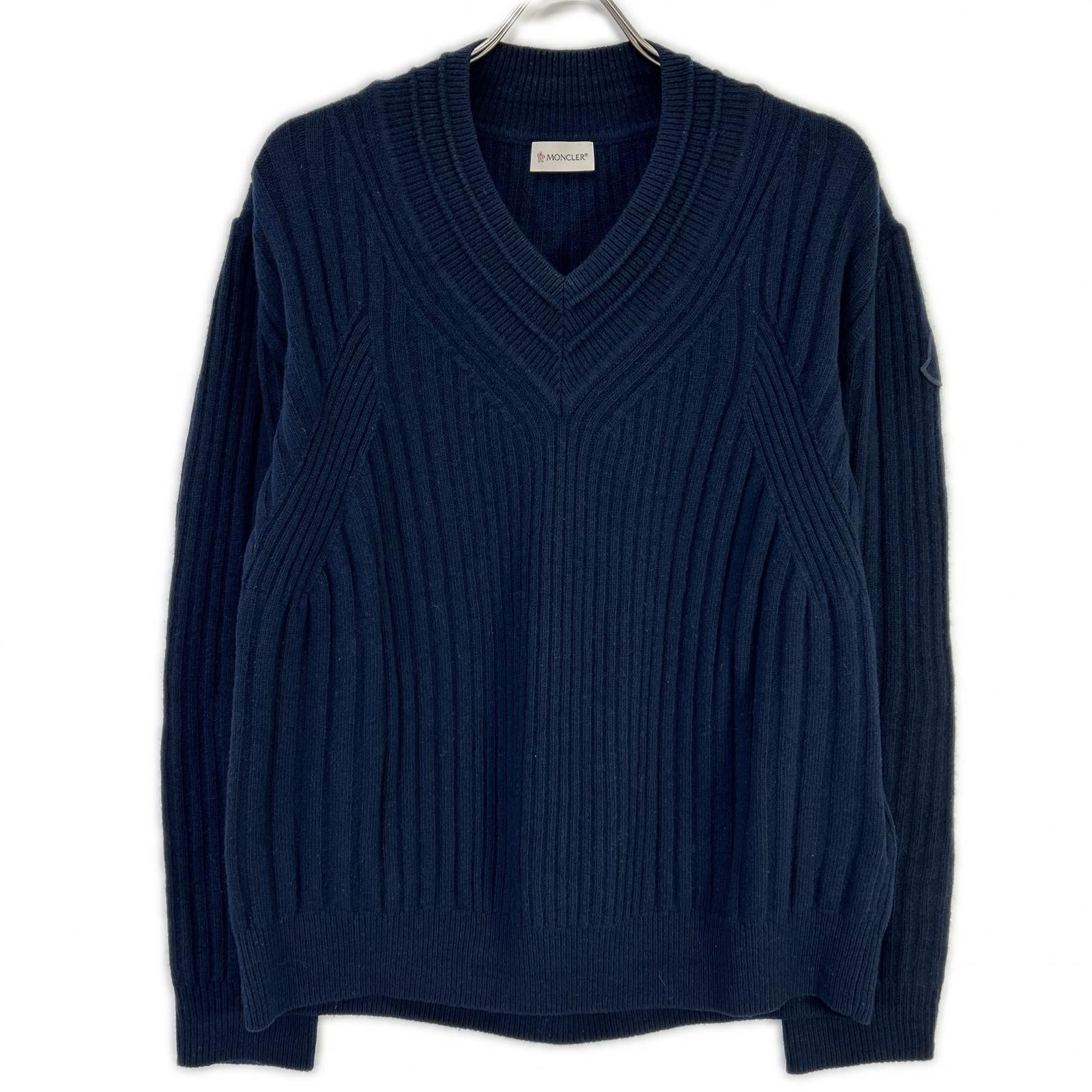 MONCLER モンクレール 22年製 SCOLLO A V TRICOT ネイビー ウール100 Vネック ロゴワッペン ニットプルオーバー トップス