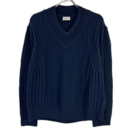 MONCLER モンクレール 22年製 SCOLLO A V TRICOT ネイビー ウール100 Vネック ロゴワッペン ニットプルオーバー トップス