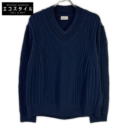 MONCLER モンクレール 22年製 SCOLLO A V TRICOT ネイビー ウール100 Vネック ロゴワッペン ニットプルオーバー トップス