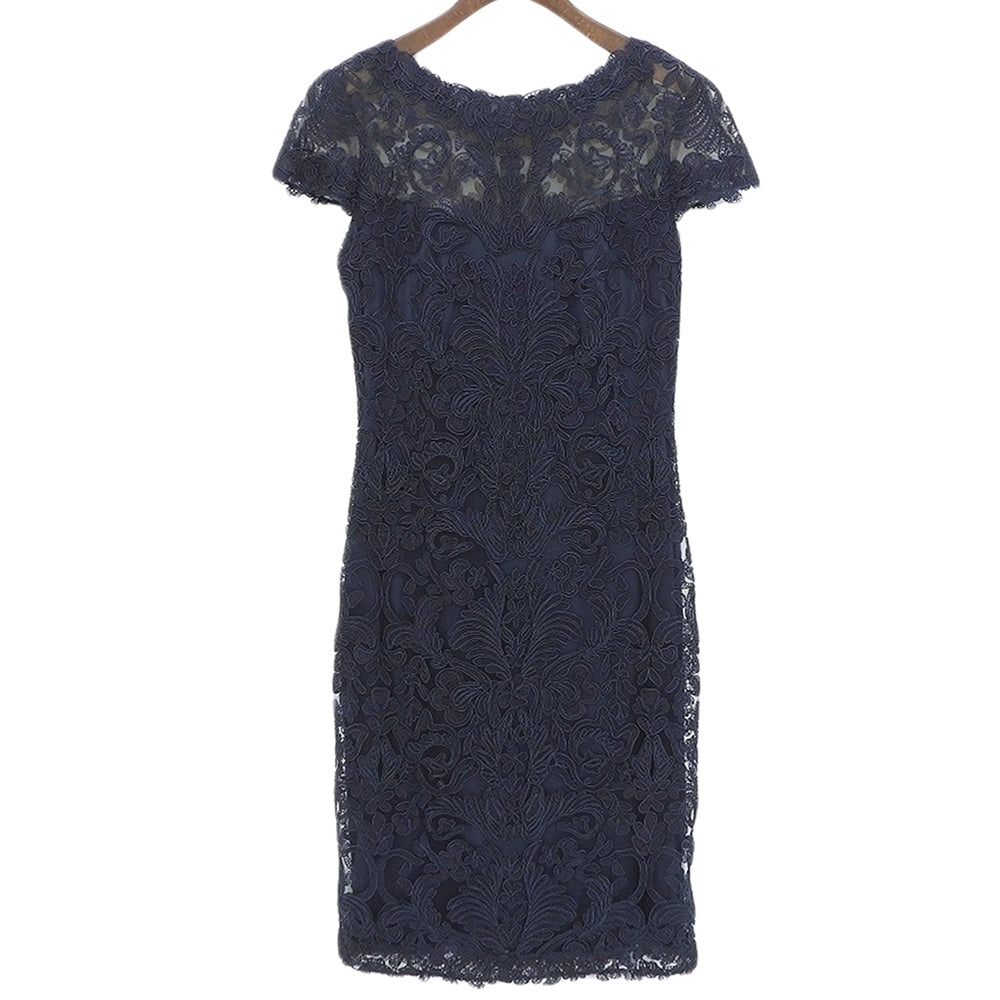 TADASHI SHOJI タダシショージ 美品 レースデザイン パーティードレス ワンピース レディース ネイビー 4 ALX1512M ワンピース