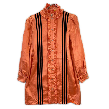 GUCCI グッチ ×アディダス 723272 ZHS84 ピンクベージュ フリルスタンドカラー ダッチェスシルクシャツワンピース ワンピース