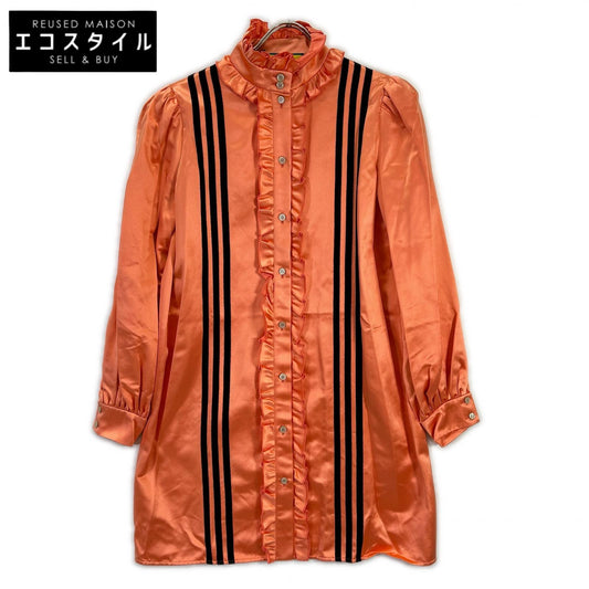 GUCCI グッチ ×アディダス 723272 ZHS84 ピンクベージュ フリルスタンドカラー ダッチェスシルクシャツワンピース ワンピース