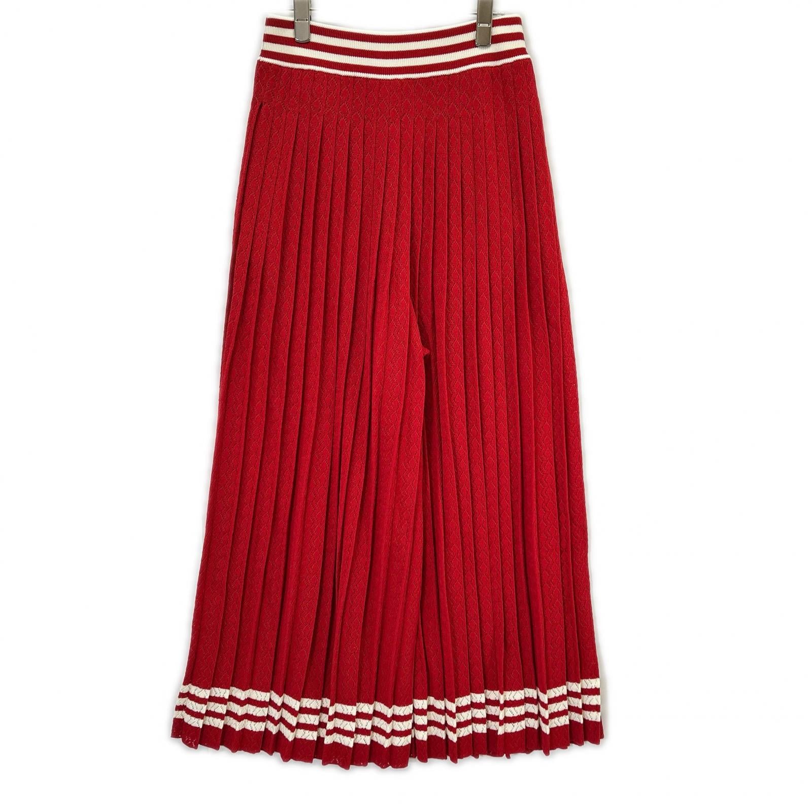 GUCCI グッチ ×アディダス 705767 XKCF8 レッド×ホワイト シルク混 3ストライプ レースプリーツニットワイドパンツ ボトムス