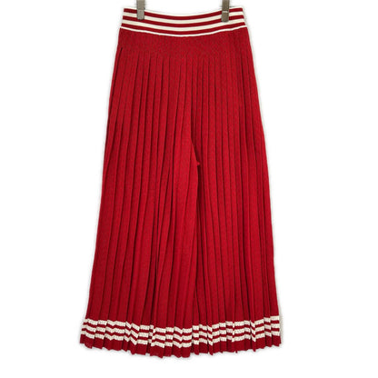 GUCCI グッチ ×アディダス 705767 XKCF8 レッド×ホワイト シルク混 3ストライプ レースプリーツニットワイドパンツ ボトムス