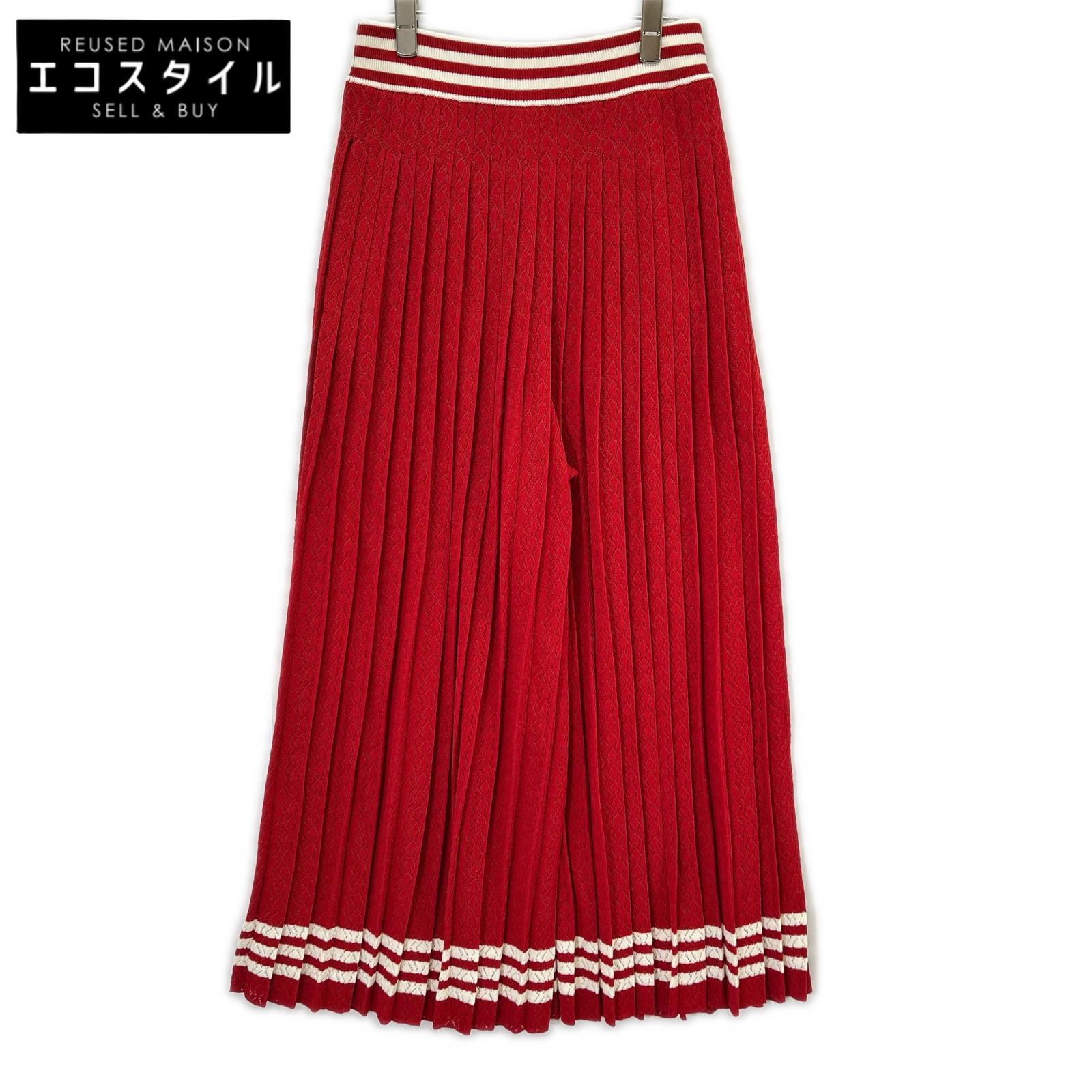 GUCCI グッチ ×アディダス 705767 XKCF8 レッド×ホワイト シルク混 3ストライプ レースプリーツニットワイドパンツ ボトムス