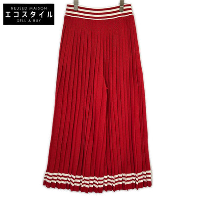 GUCCI グッチ ×アディダス 705767 XKCF8 レッド×ホワイト シルク混 3ストライプ レースプリーツニットワイドパンツ ボトムス