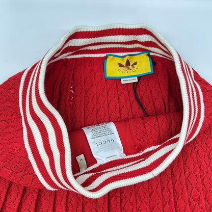 GUCCI グッチ ×アディダス 705767 XKCF8 レッド×ホワイト シルク混 3ストライプ レースプリーツニットワイドパンツ ボトムス