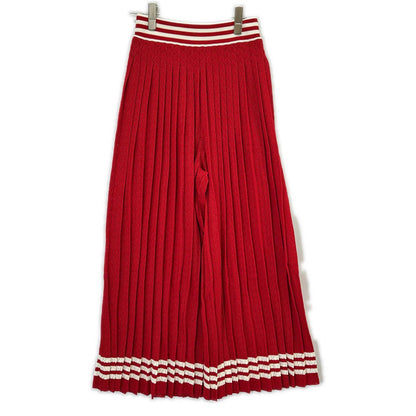 GUCCI グッチ ×アディダス 705767 XKCF8 レッド×ホワイト シルク混 3ストライプ レースプリーツニットワイドパンツ ボトムス