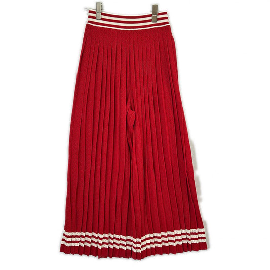 GUCCI グッチ ×アディダス 705767 XKCF8 レッド×ホワイト シルク混 3ストライプ レースプリーツニットワイドパンツ ボトムス