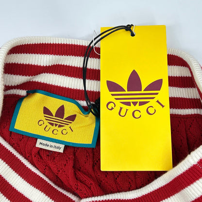 GUCCI グッチ ×アディダス 705767 XKCF8 レッド×ホワイト シルク混 3ストライプ レースプリーツニットワイドパンツ ボトムス