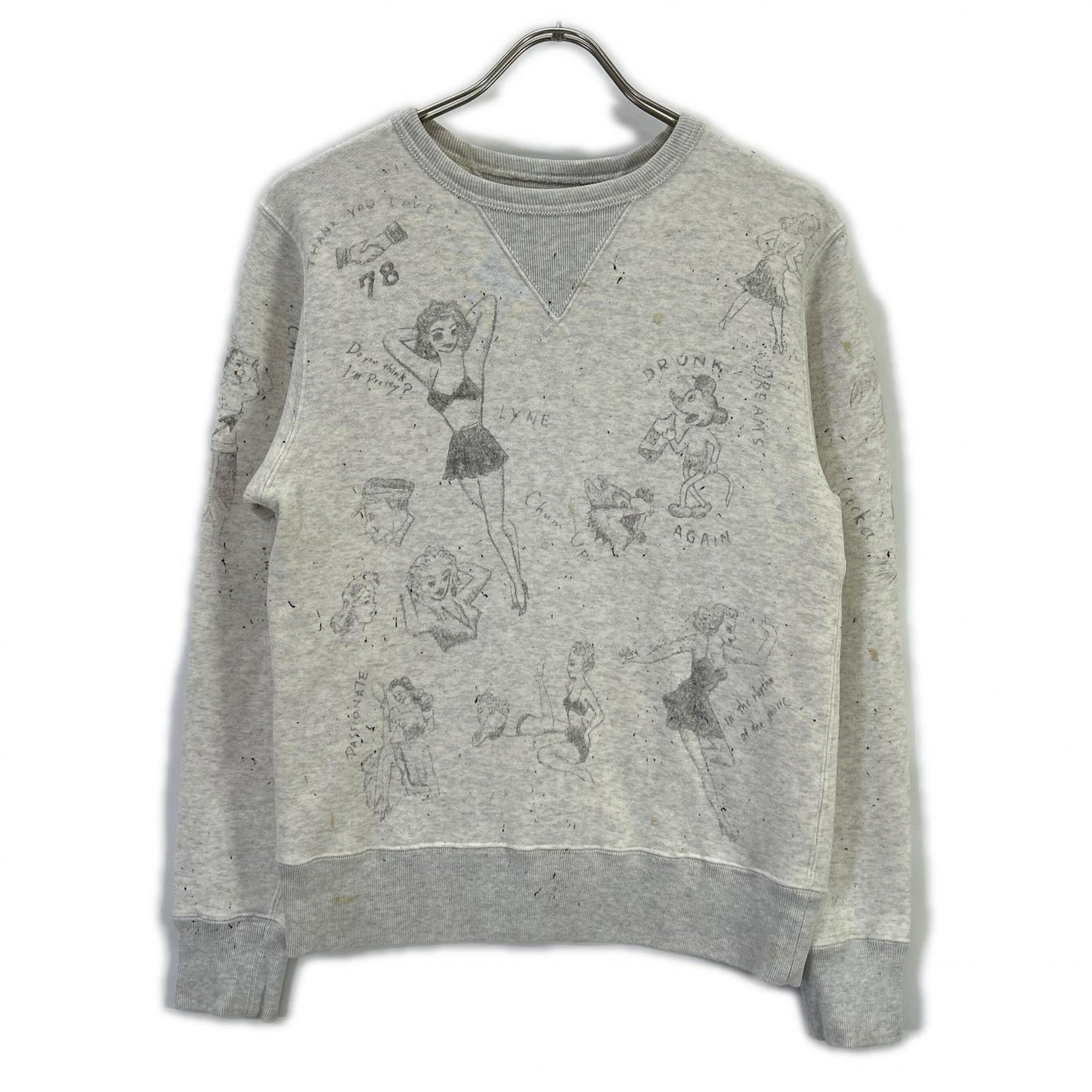 GLADHAND グラッドハンド ベージュ ネズミ ヴィンテージフィニッシュ加工 ハンドペイント GLADDEN スウェット トップス