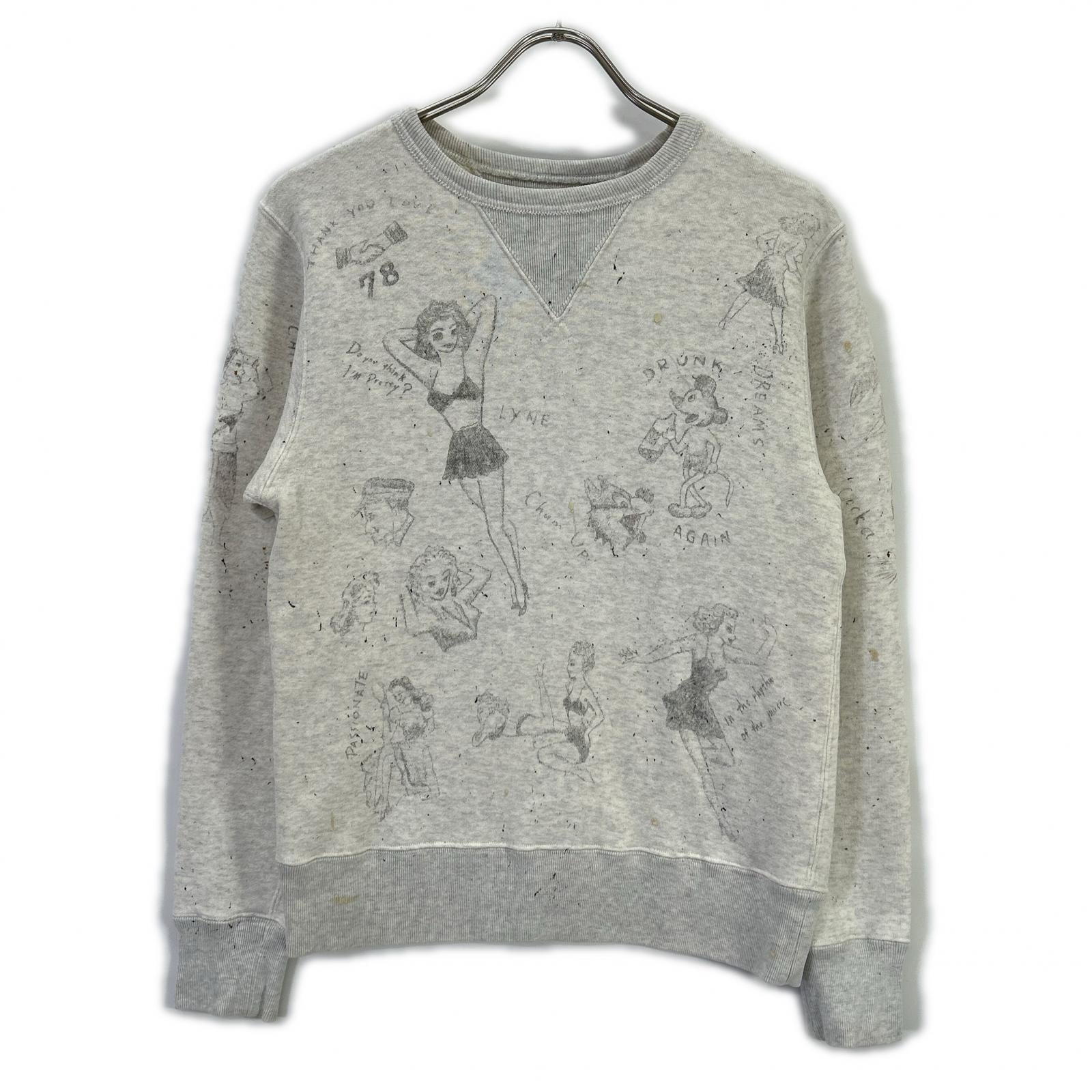 GLADHAND グラッドハンド ベージュ ネズミ ヴィンテージフィニッシュ加工 ハンドペイント GLADDEN スウェット トップス