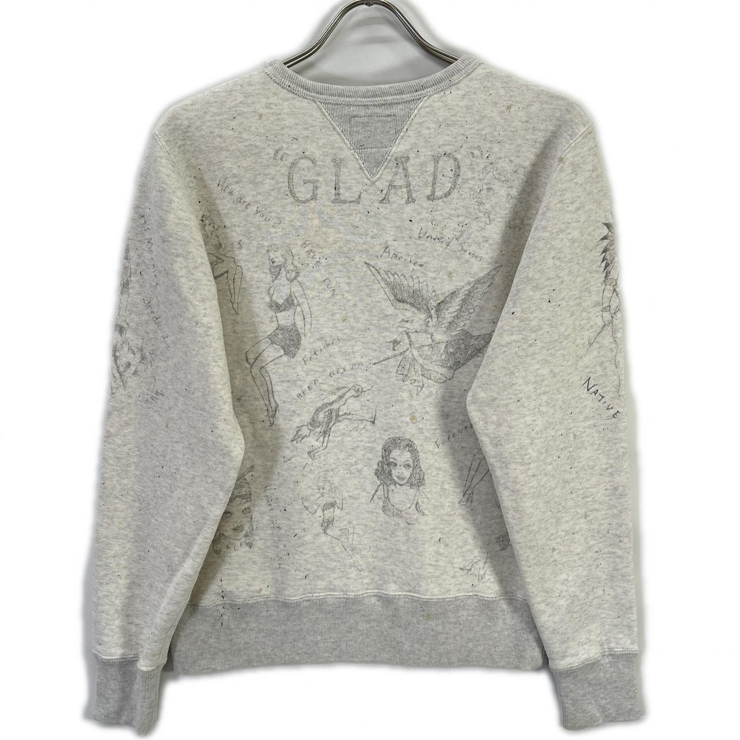 GLADHAND グラッドハンド ベージュ ネズミ ヴィンテージフィニッシュ加工 ハンドペイント GLADDEN スウェット トップス