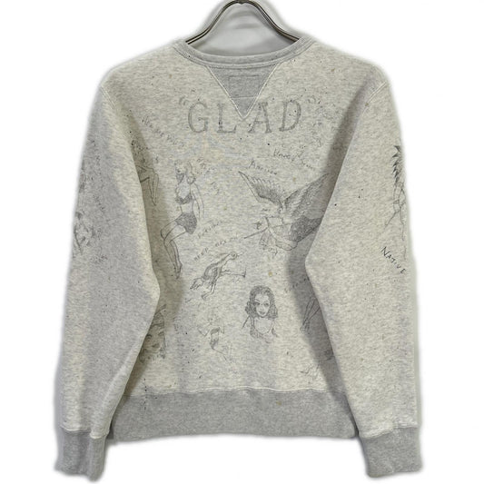 GLADHAND グラッドハンド ベージュ ネズミ ヴィンテージフィニッシュ加工 ハンドペイント GLADDEN スウェット トップス