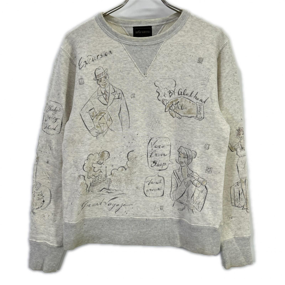 GLADHAND グラッドハンド BYGH-16-AW-14 ベージュ ヴィンテージフィニッシュ加工 ハンドペイント GLADDEN スウェット トップス