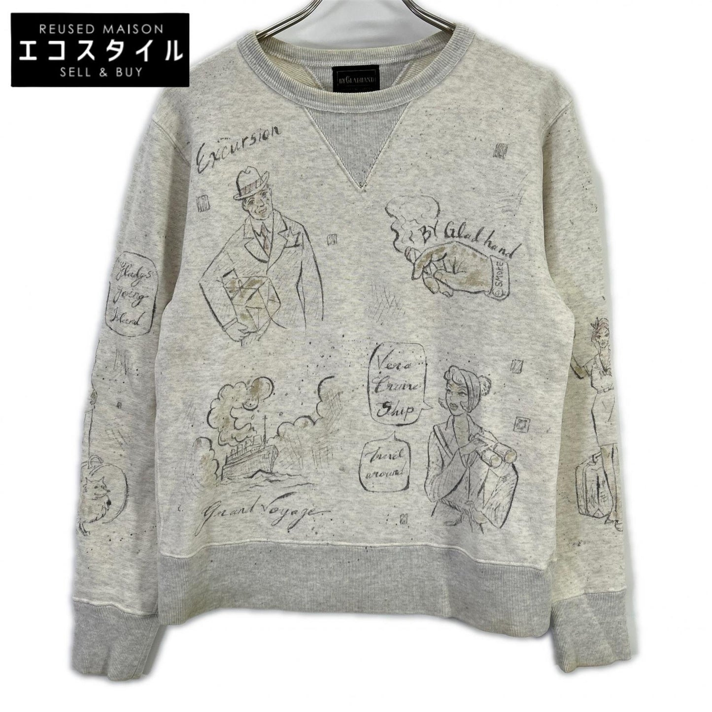 GLADHAND グラッドハンド BYGH-16-AW-14 ベージュ ヴィンテージフィニッシュ加工 ハンドペイント GLADDEN スウェット トップス