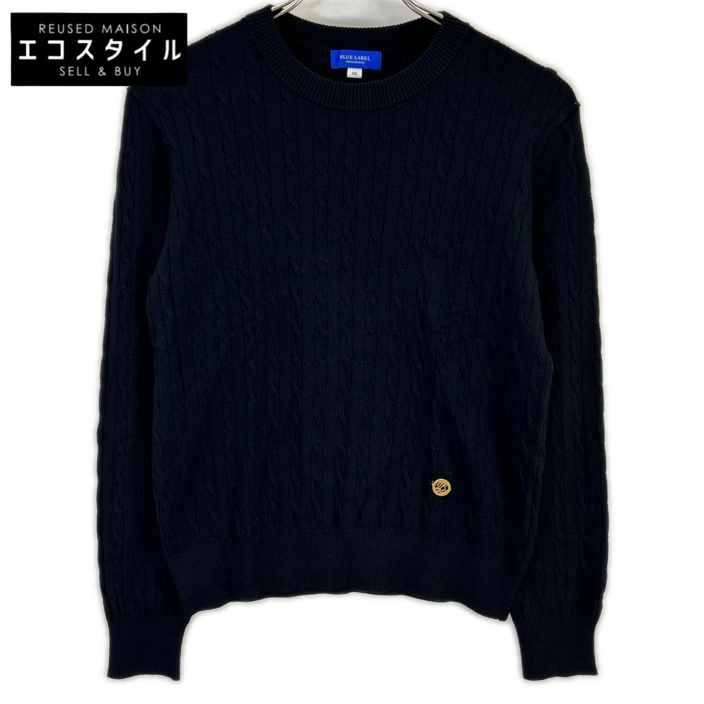 BLUE LABEL CRESTBRIDGE Blue Label Crestbridge 2025 Black Rayon Stretch Cable-Knit Top Tops