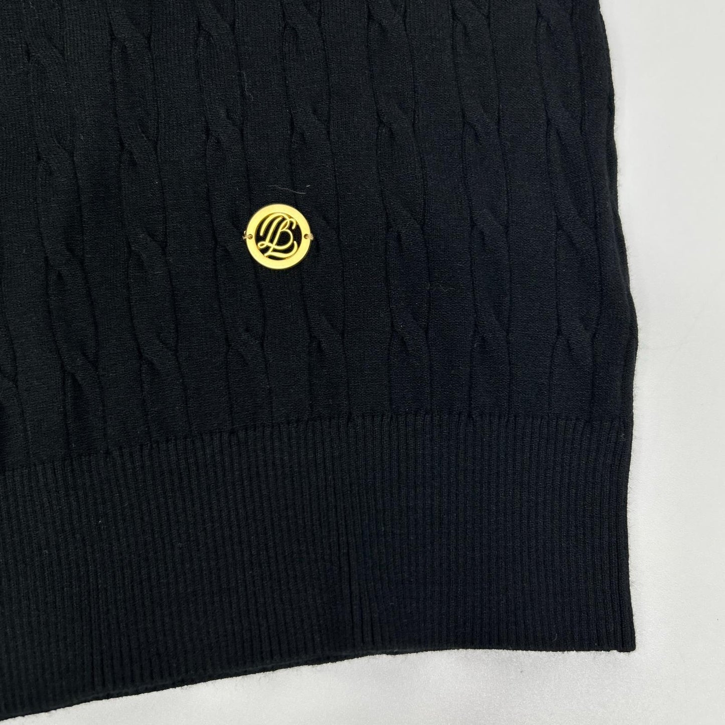 BLUE LABEL CRESTBRIDGE Blue Label Crestbridge 2025 Black Rayon Stretch Cable-Knit Top Tops