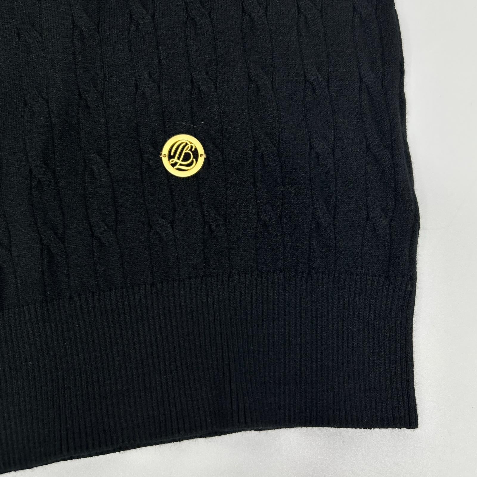 BLUE LABEL CRESTBRIDGE Blue Label Crestbridge 2025 Black Rayon Stretch Cable-Knit Top Tops