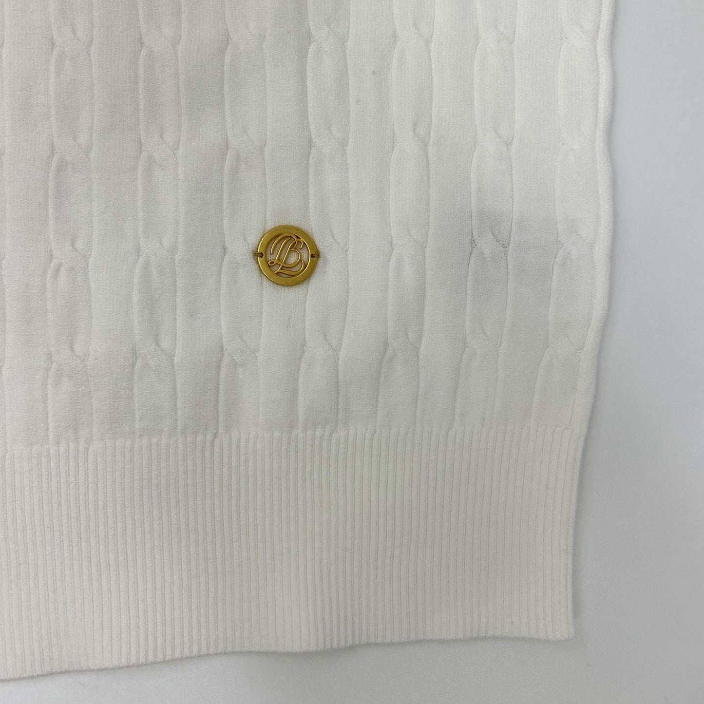 BLUE LABEL CRESTBRIDGE Blue Label Crestbridge Made in 2025 White Rayon Stretch Cable-Knit Top