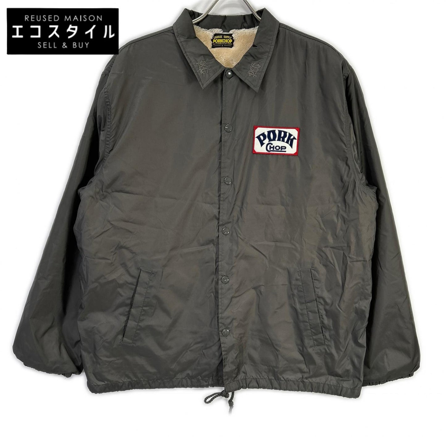 PORKCHOP ポークチョップ グレー ナイロン バックプリント ナイロン BOA COACH JKT/ボアコーチジャケット ジャケット
