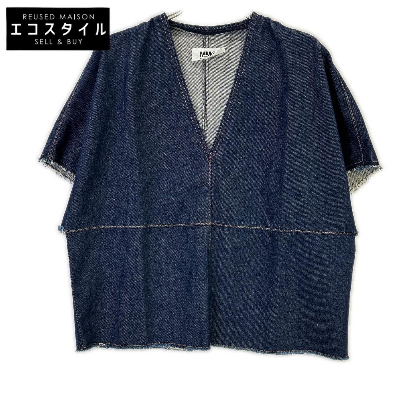 MM6 エムエムシックス 17SS S52NC0085 インディゴ コットン Vネックデニム ハーフスリーブカットソー トップス