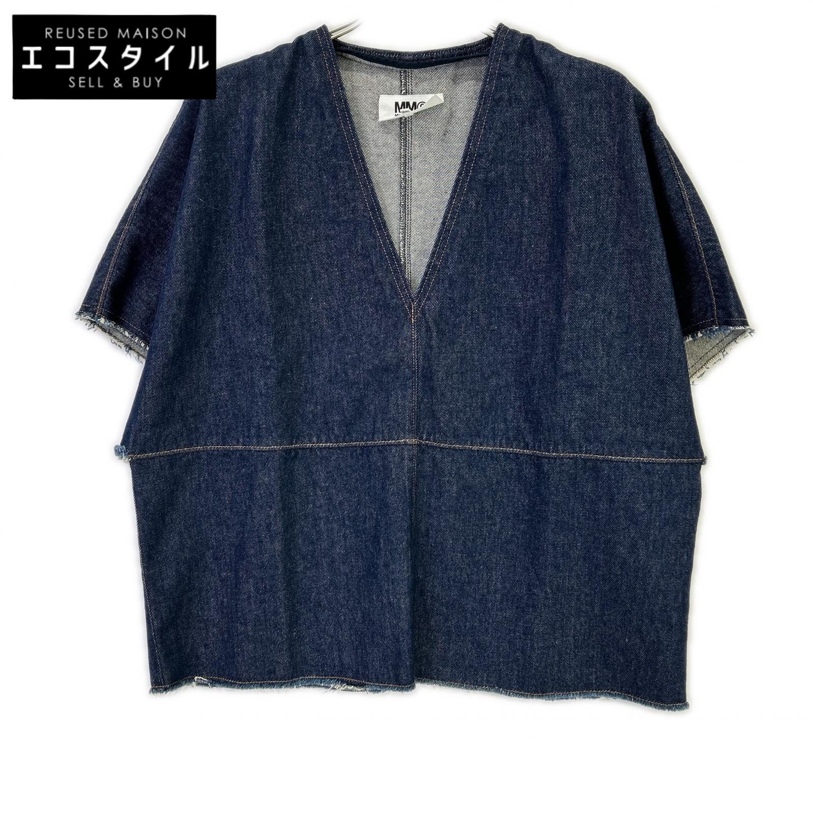 MM6 エムエムシックス 17SS S52NC0085 インディゴ コットン Vネックデニム ハーフスリーブカットソー トップス